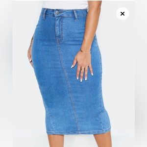 PrettyLittleThing Blue Denim Midi Skirt